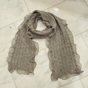 Ralph Lauren Wool Scarf with Silk Ruffle Border